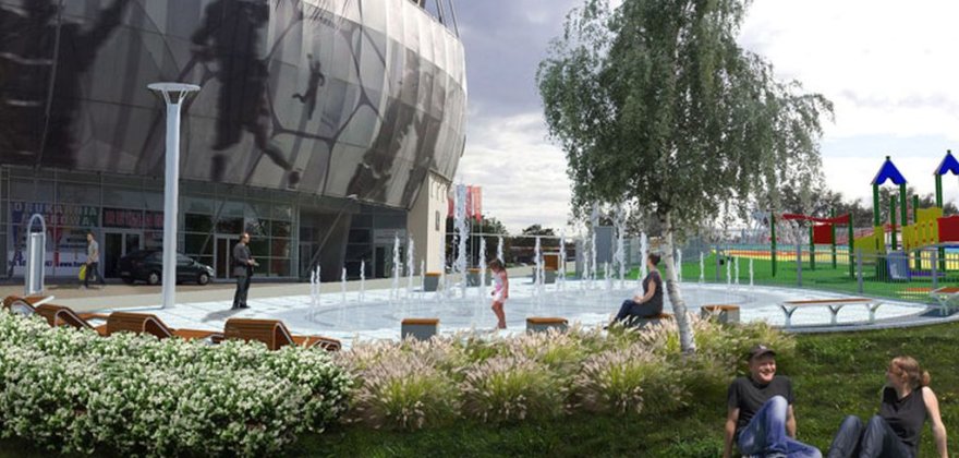 Water square at Orlen Arena at Celebry Papieskiej Square in Płock